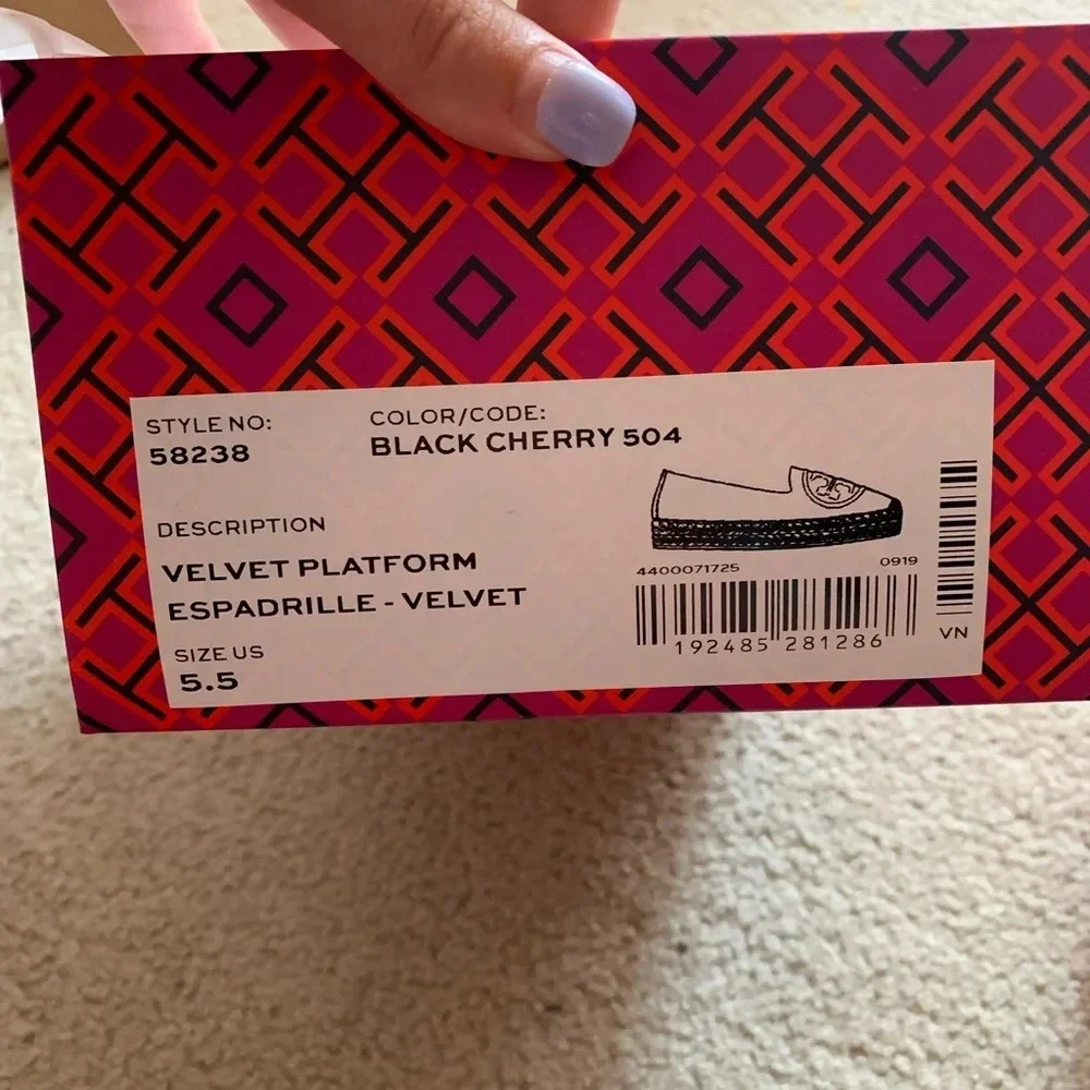 Tory Burch Velvet Platform Espadrille Black Cherry Size 5.5